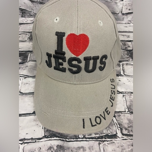 I love Jesus Christian Tan Hook & Loop Back Strap Size Adjustable Baseball Hat - Picture 1 of 7
